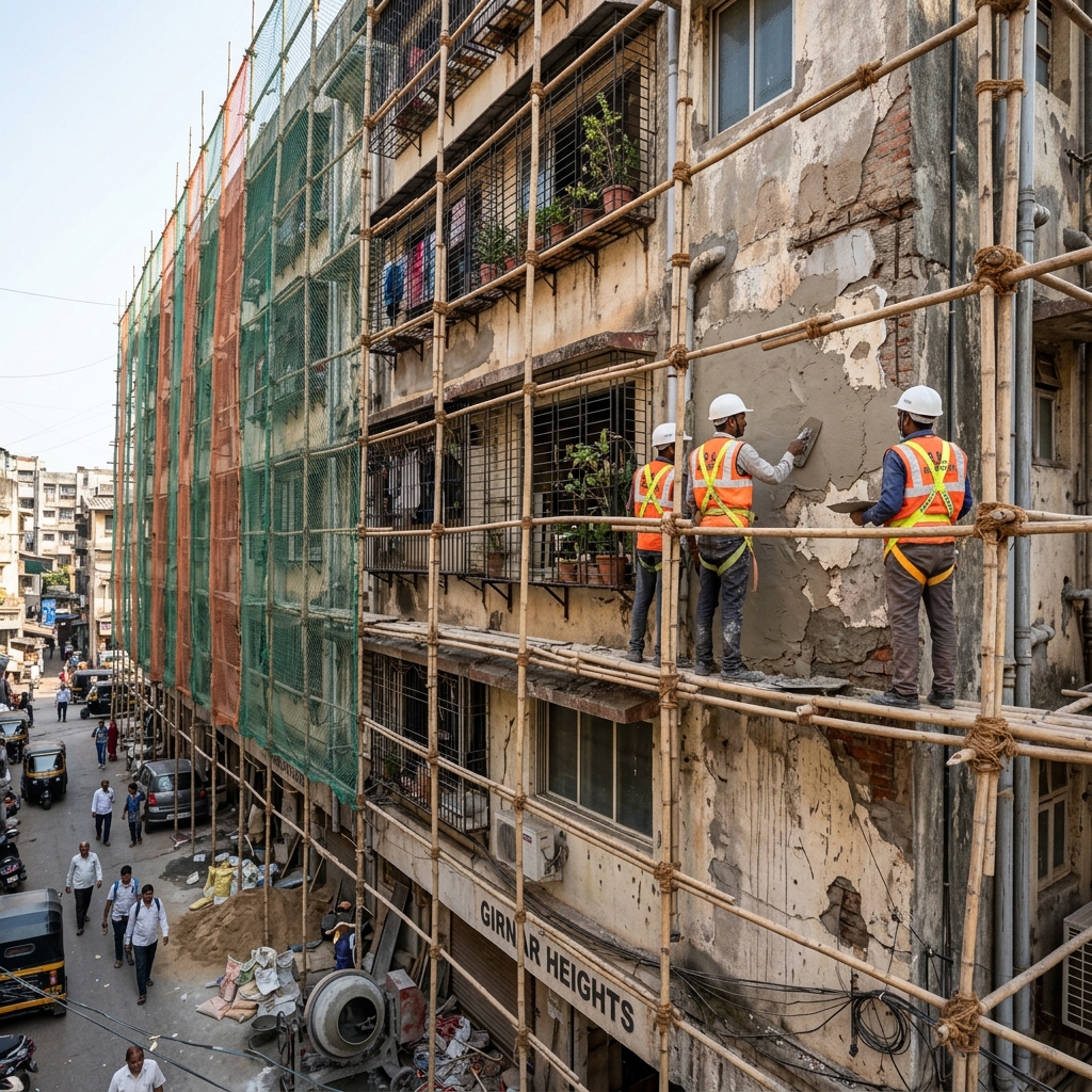 Professional Building Facade Repair & Bamboo Scaffolding